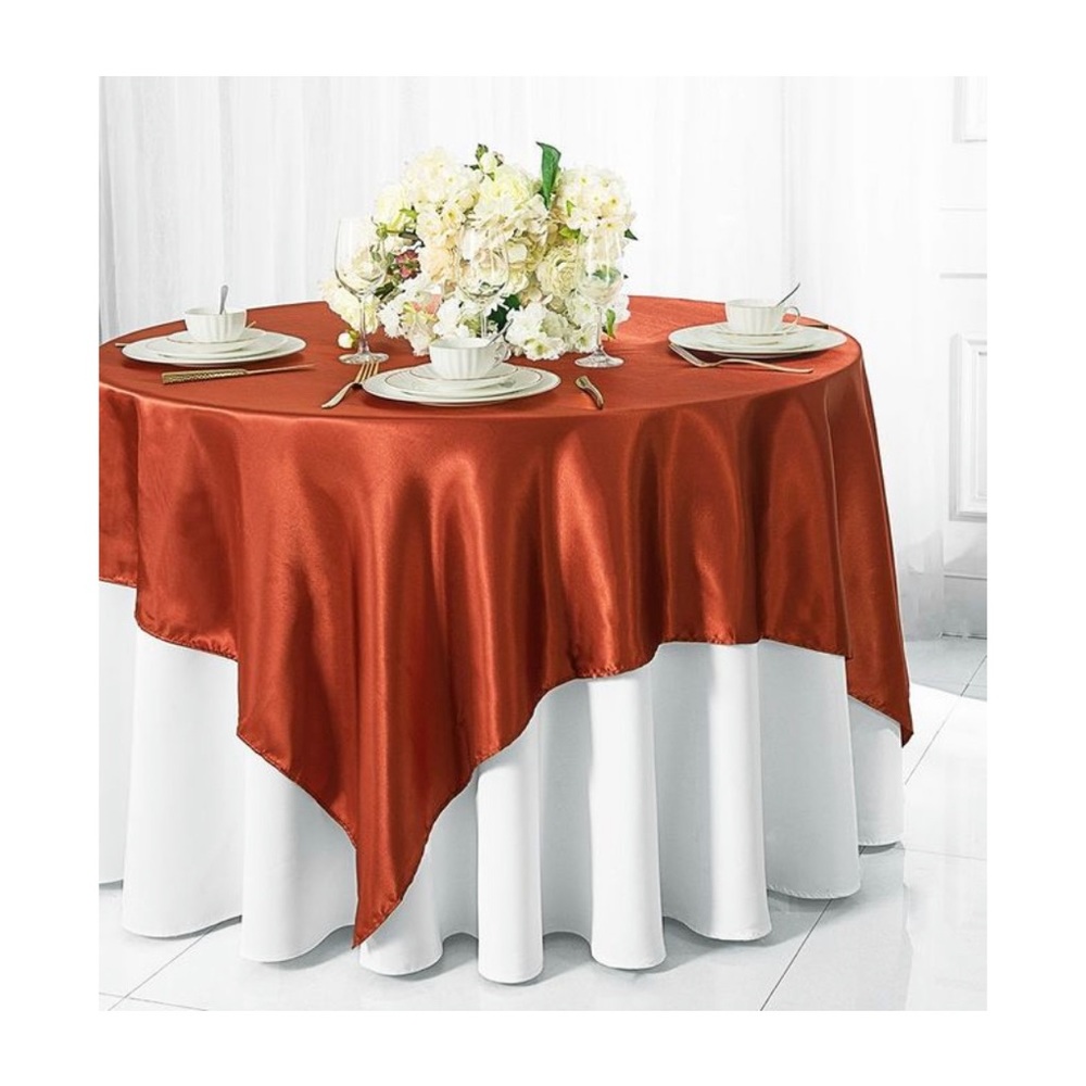 🌟🌟SET OF 3 Square 72" Satin Table Overlay in Rust Color